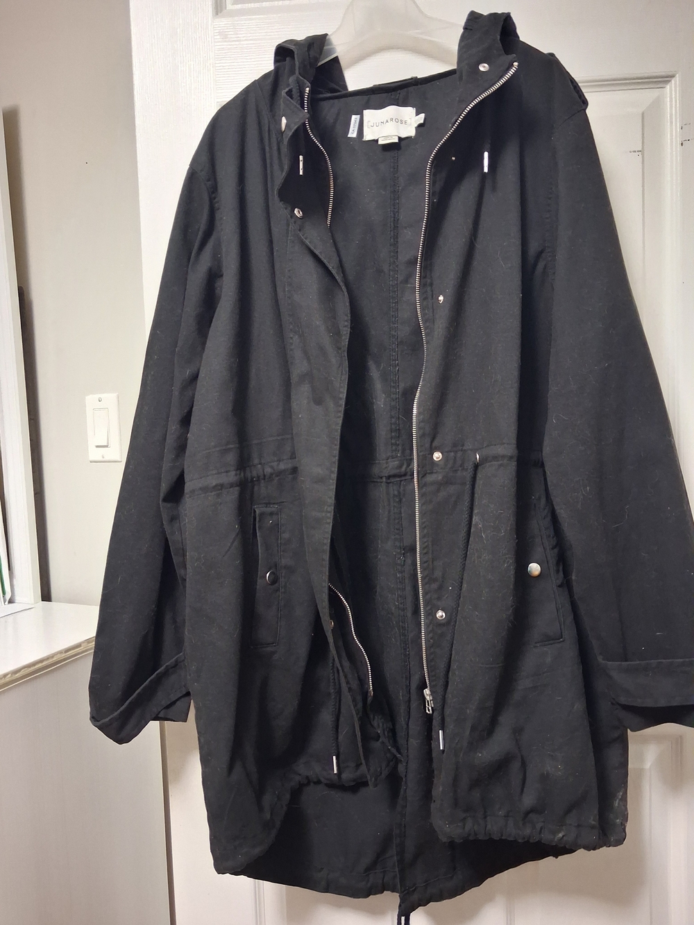 JUNAROSE Women's Black Hooded Parka Jacket